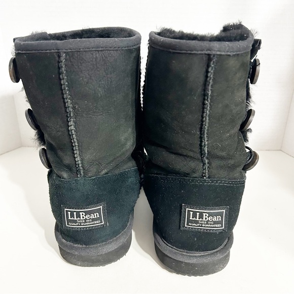 L. L. Bean Suede Leather Shearling Lined Winter Boots Buttons Up Side Elastic - Picture 5 of 9